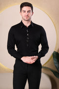 GEO PLACKET HAND EMBROIDED BEAD WORK PARTY SHIRT BLACK