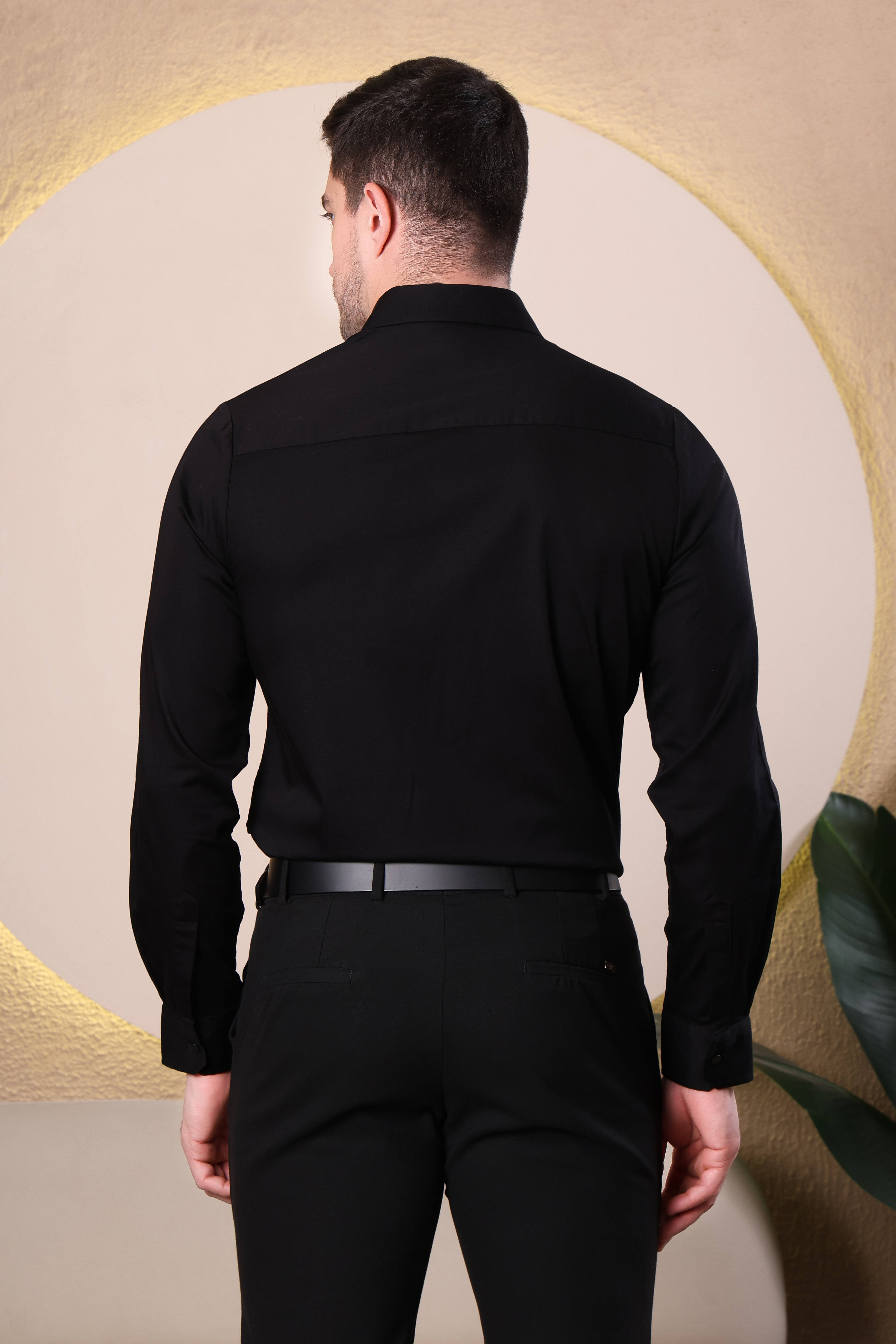 GEO PLACKET HAND EMBROIDED BEAD WORK PARTY SHIRT BLACK