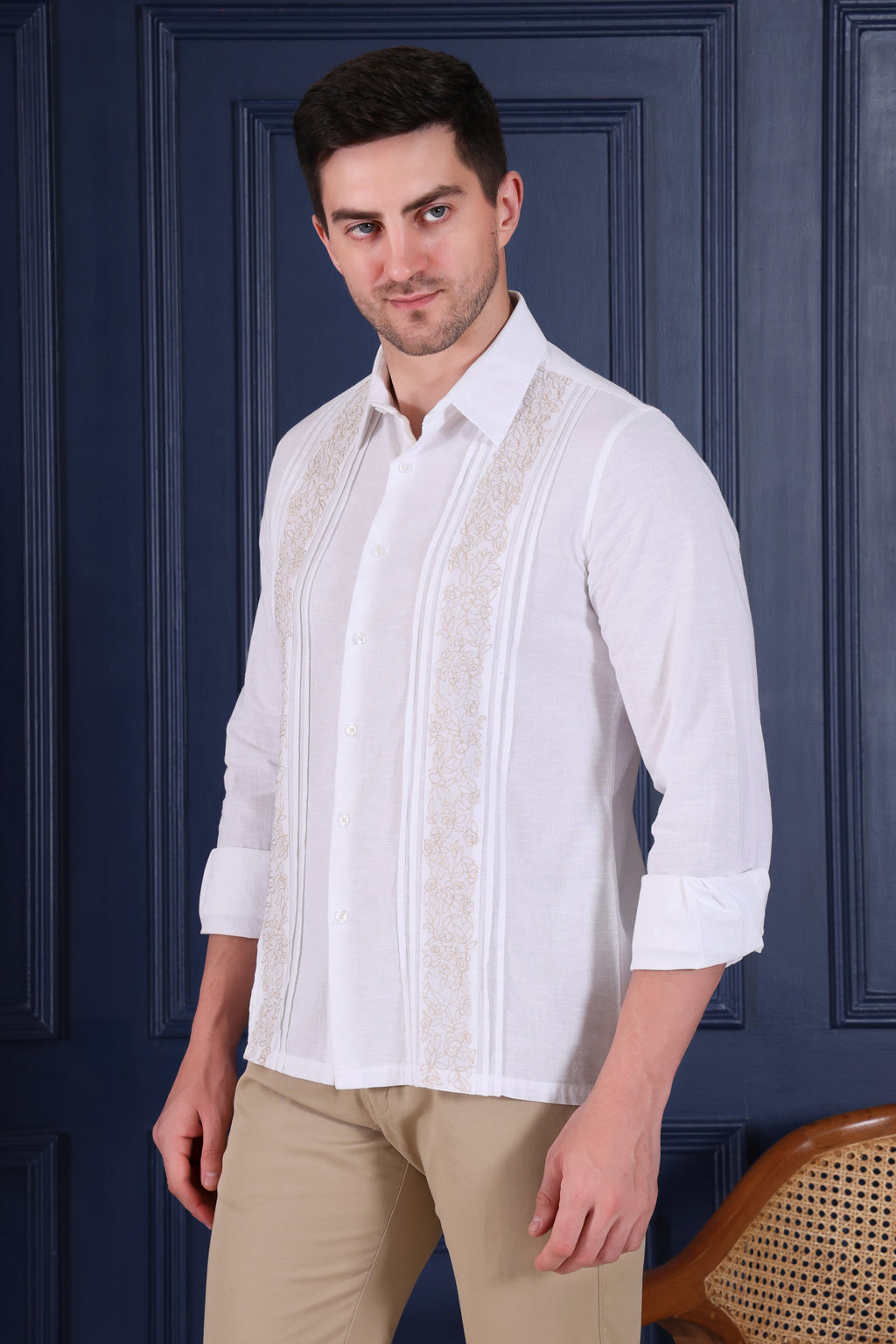 HERITAGE PANEL EMBROIDED PARTY SHIRT WHITE