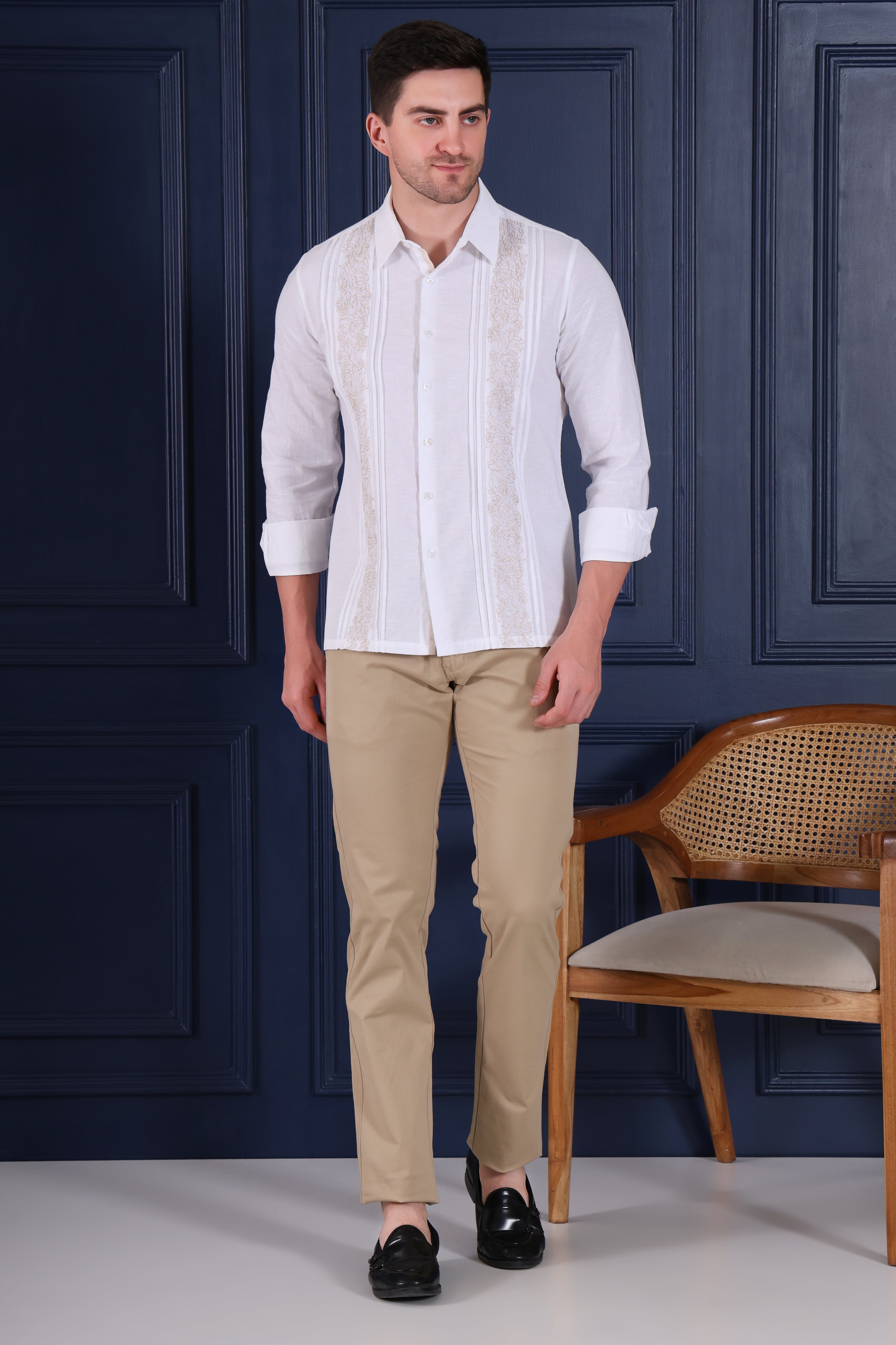 HERITAGE PANEL EMBROIDED PARTY SHIRT WHITE