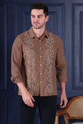 COCOA TWIN LAUREL EMBROIDED ETHNIC PARTY SHIRT BROWN