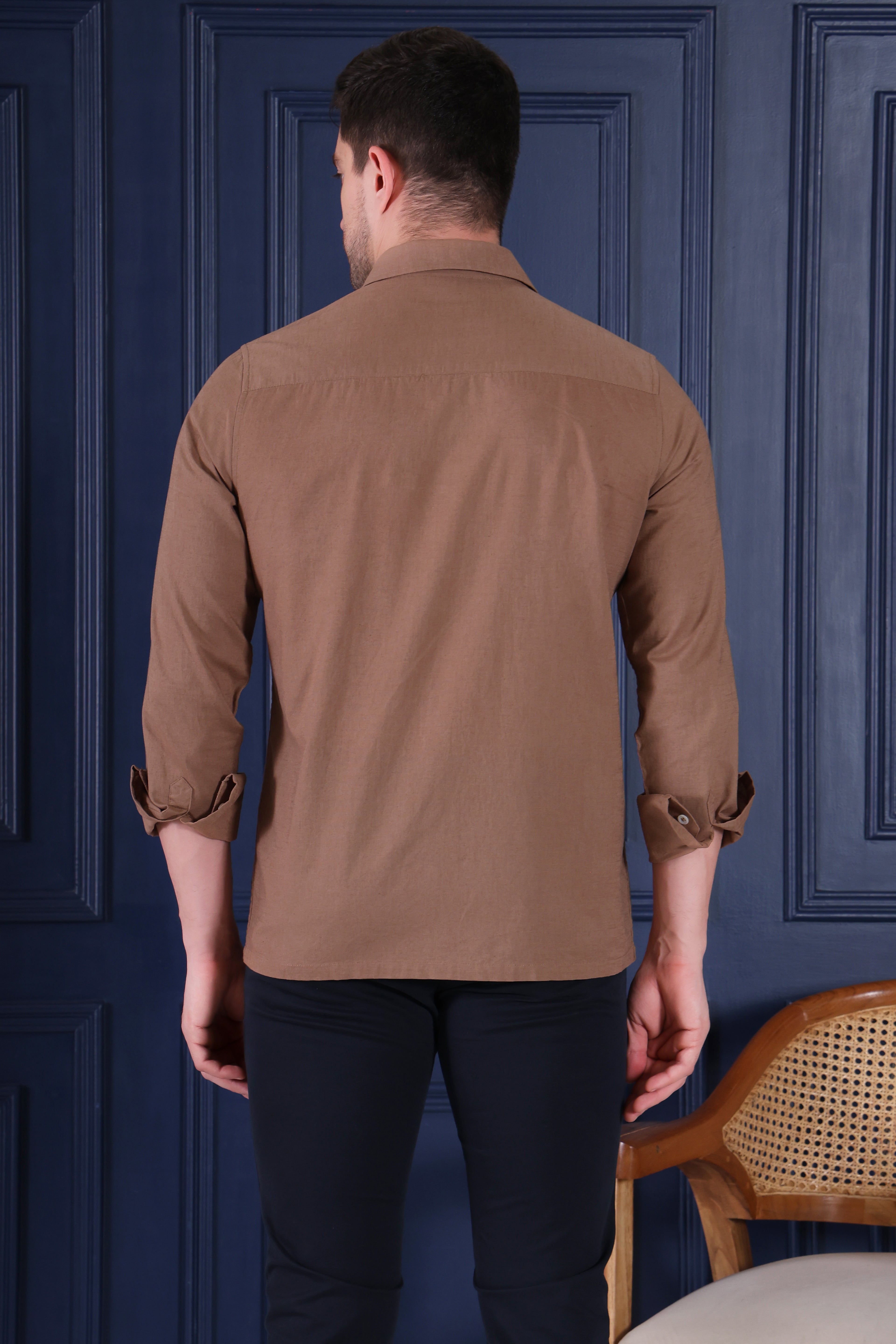 COCOA TWIN LAUREL EMBROIDED ETHNIC PARTY SHIRT BROWN