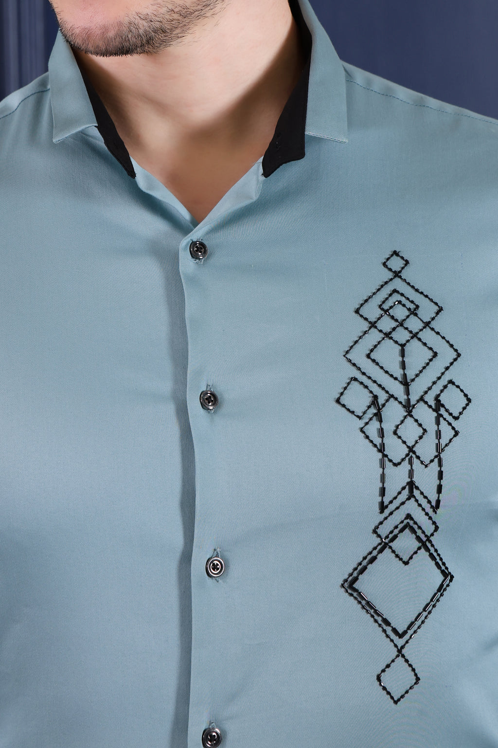 Signature Satin Lycra Embroidered Men's Regular Fit Shirt - Green (PWY232)