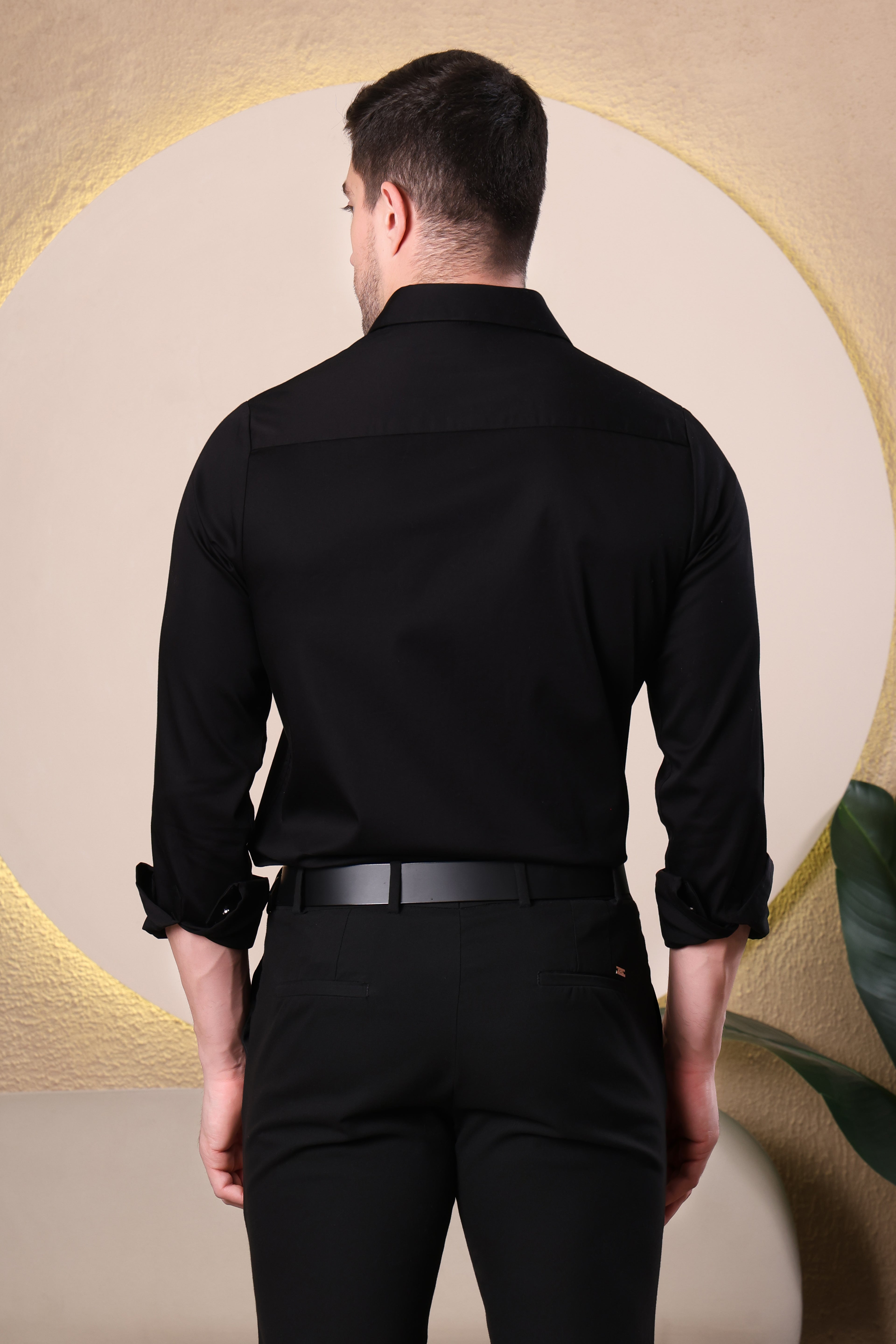 MIDNIGHT LAUREL HAND EMBROIDED PARTY SHIRT BLACK