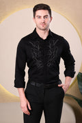 MIDNIGHT LAUREL HAND EMBROIDED PARTY SHIRT BLACK