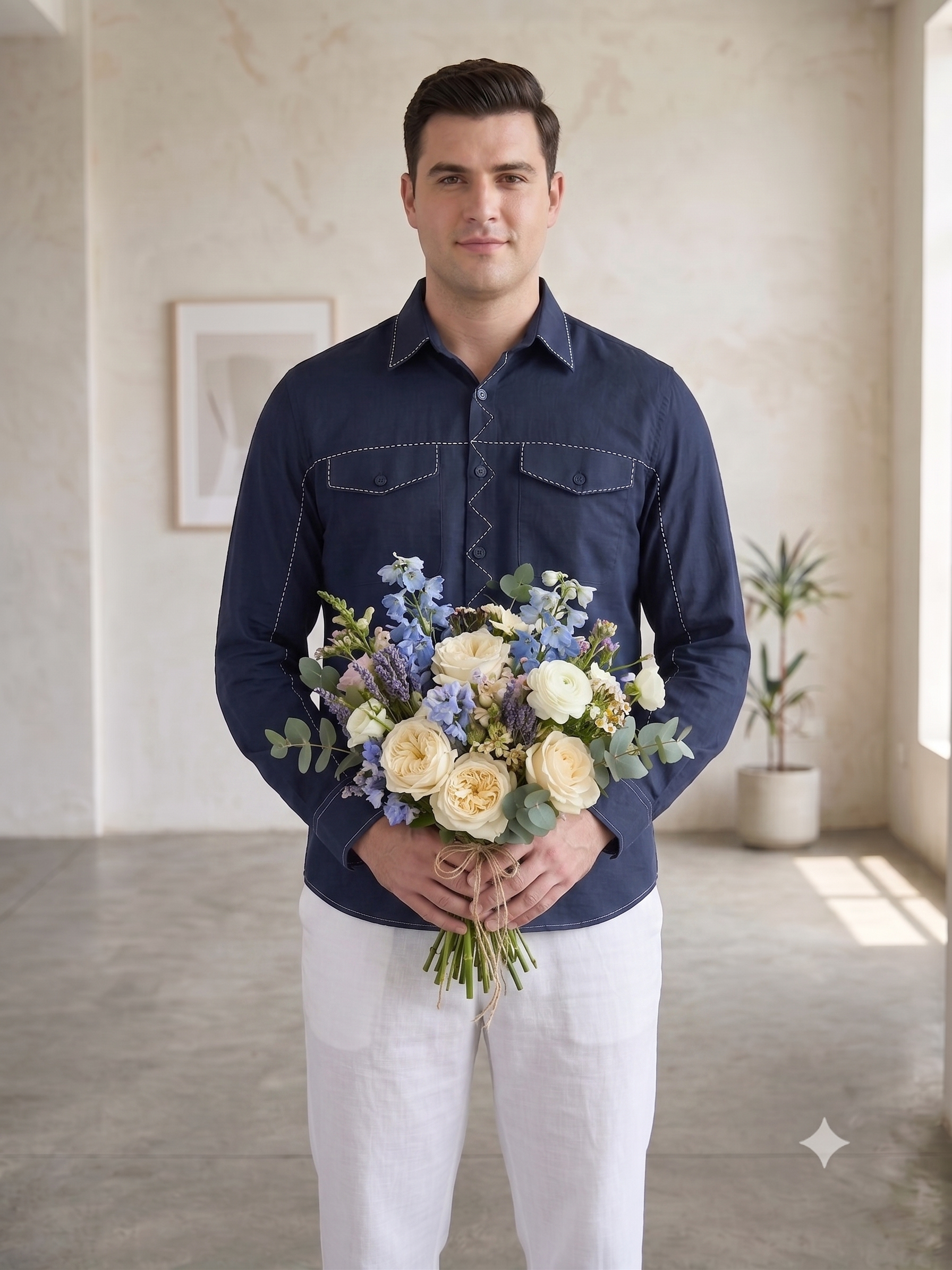 Pier Seven Men’s Navy Stitch Detail Shirt PWY243