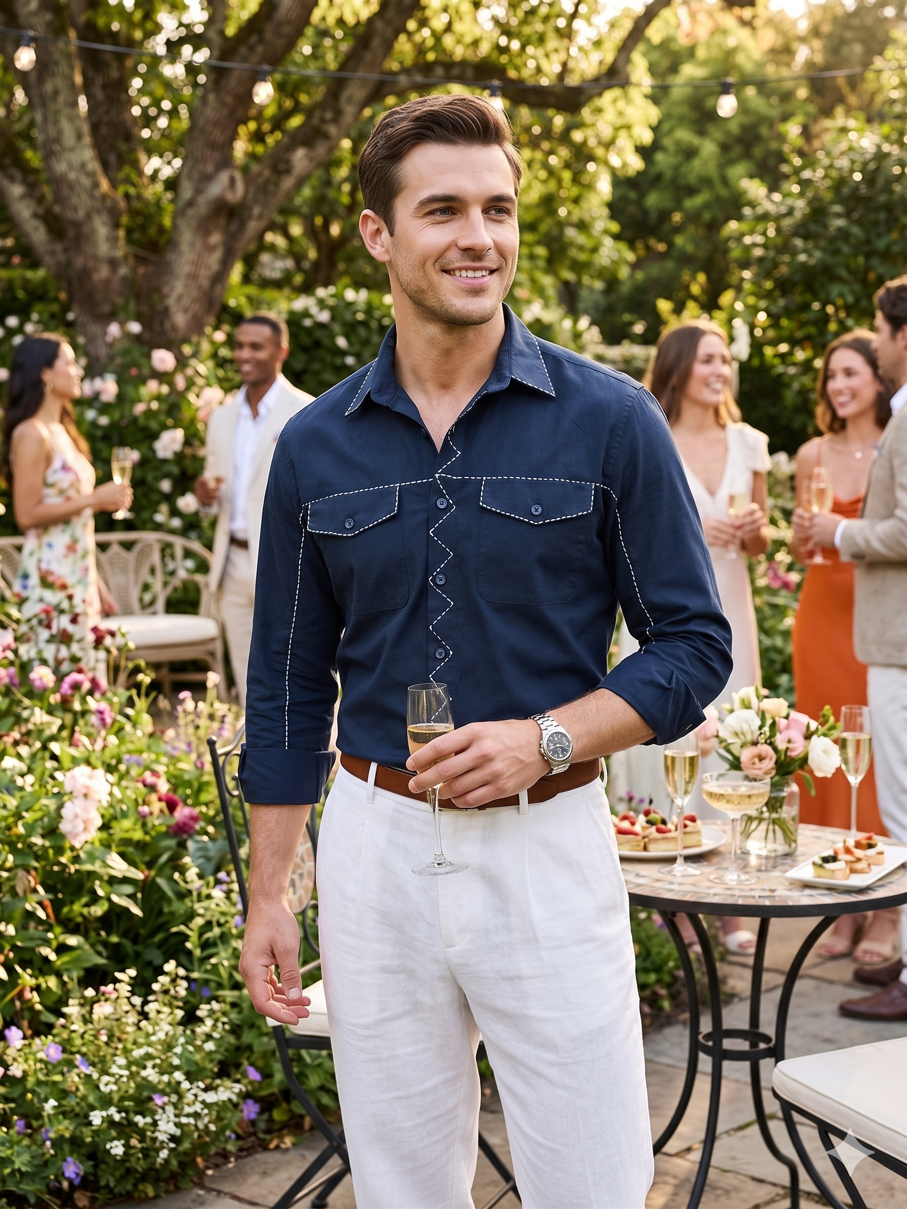 Pier Seven Men’s Navy Stitch Detail Shirt PWY243