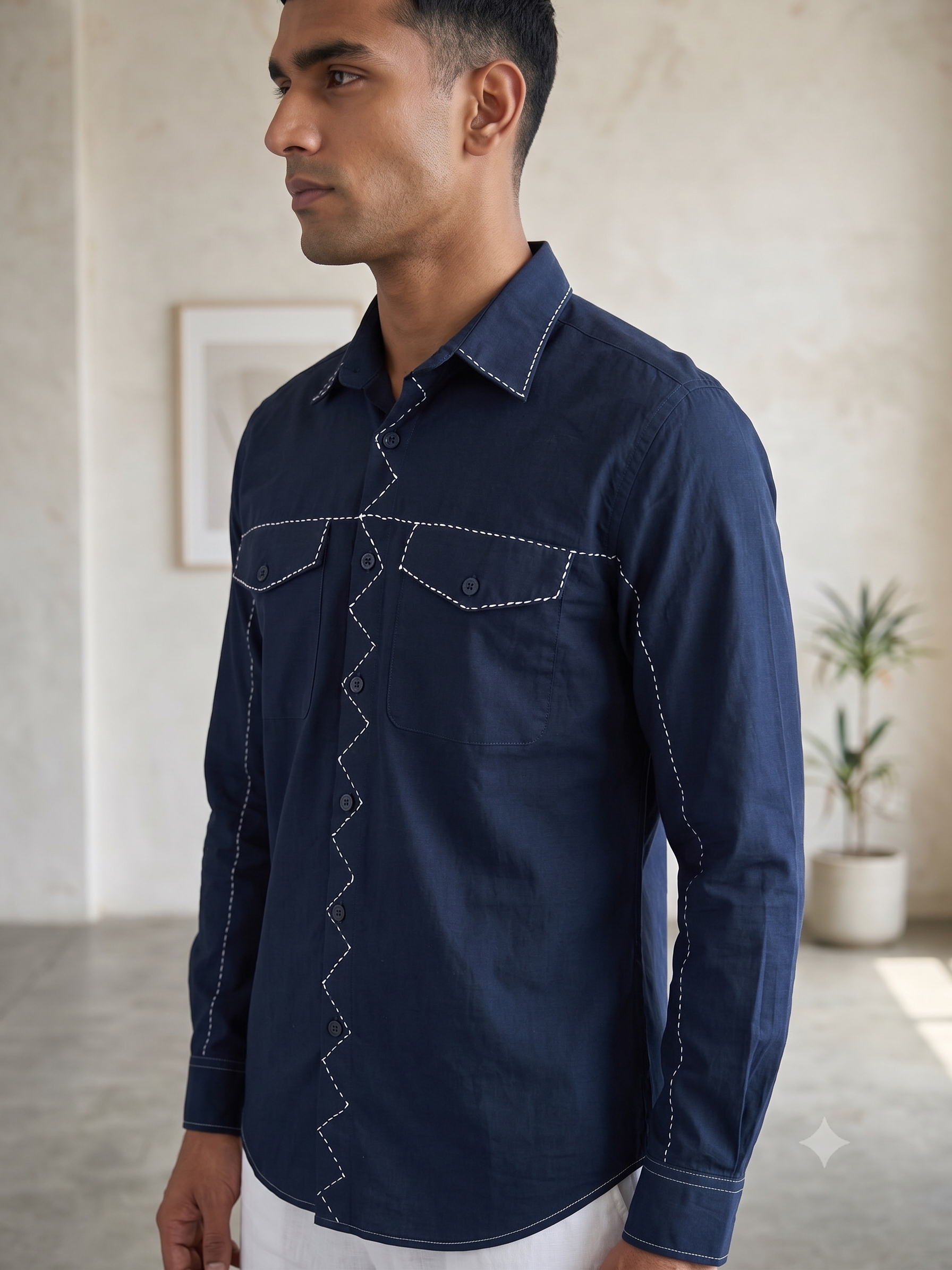Pier Seven Men’s Navy Stitch Detail Shirt PWY243