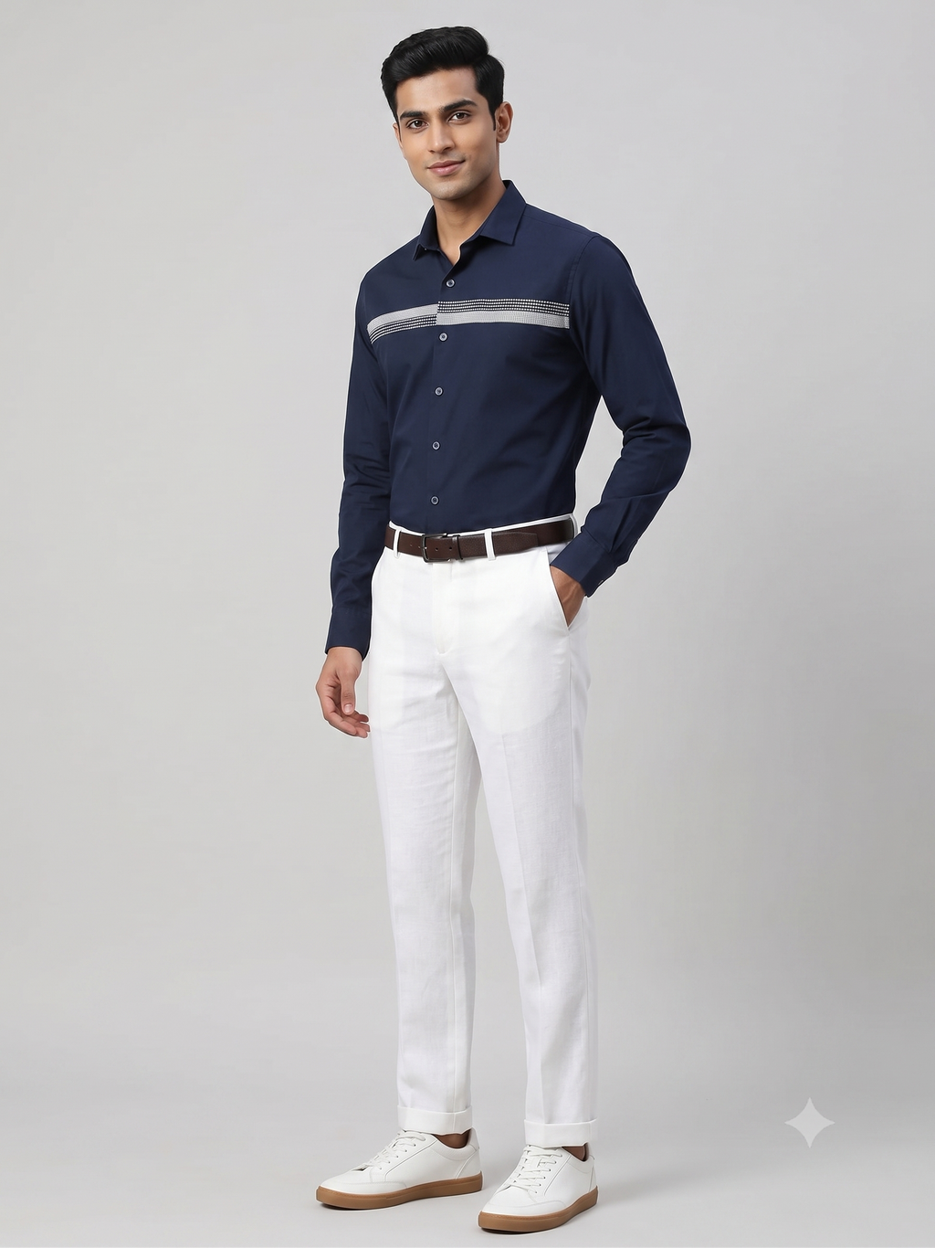 Pier Seven Men’s Navy Panel Embroidered Shirt PWY245