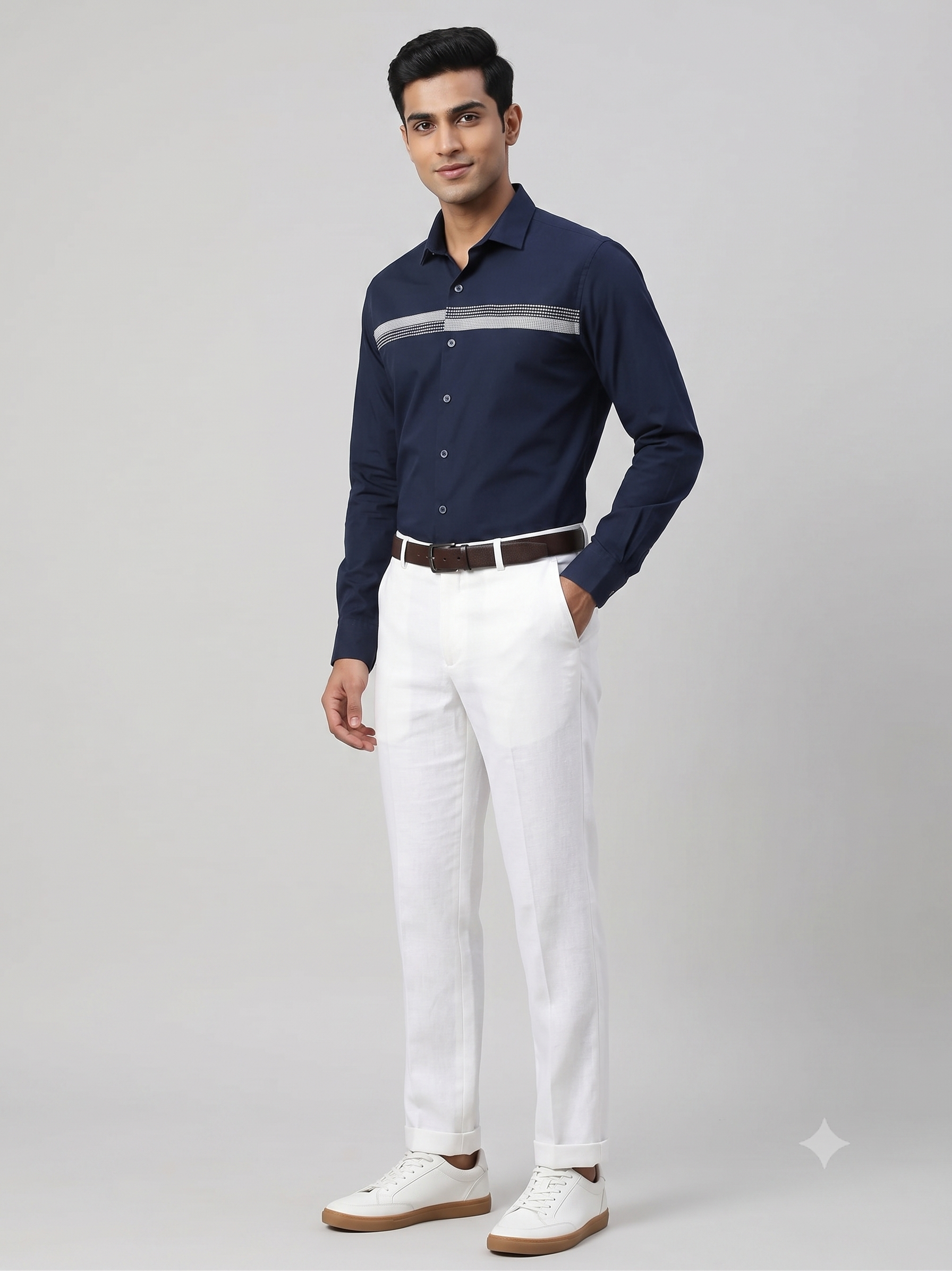 Pier Seven Men’s Navy Panel Embroidered Shirt PWY245