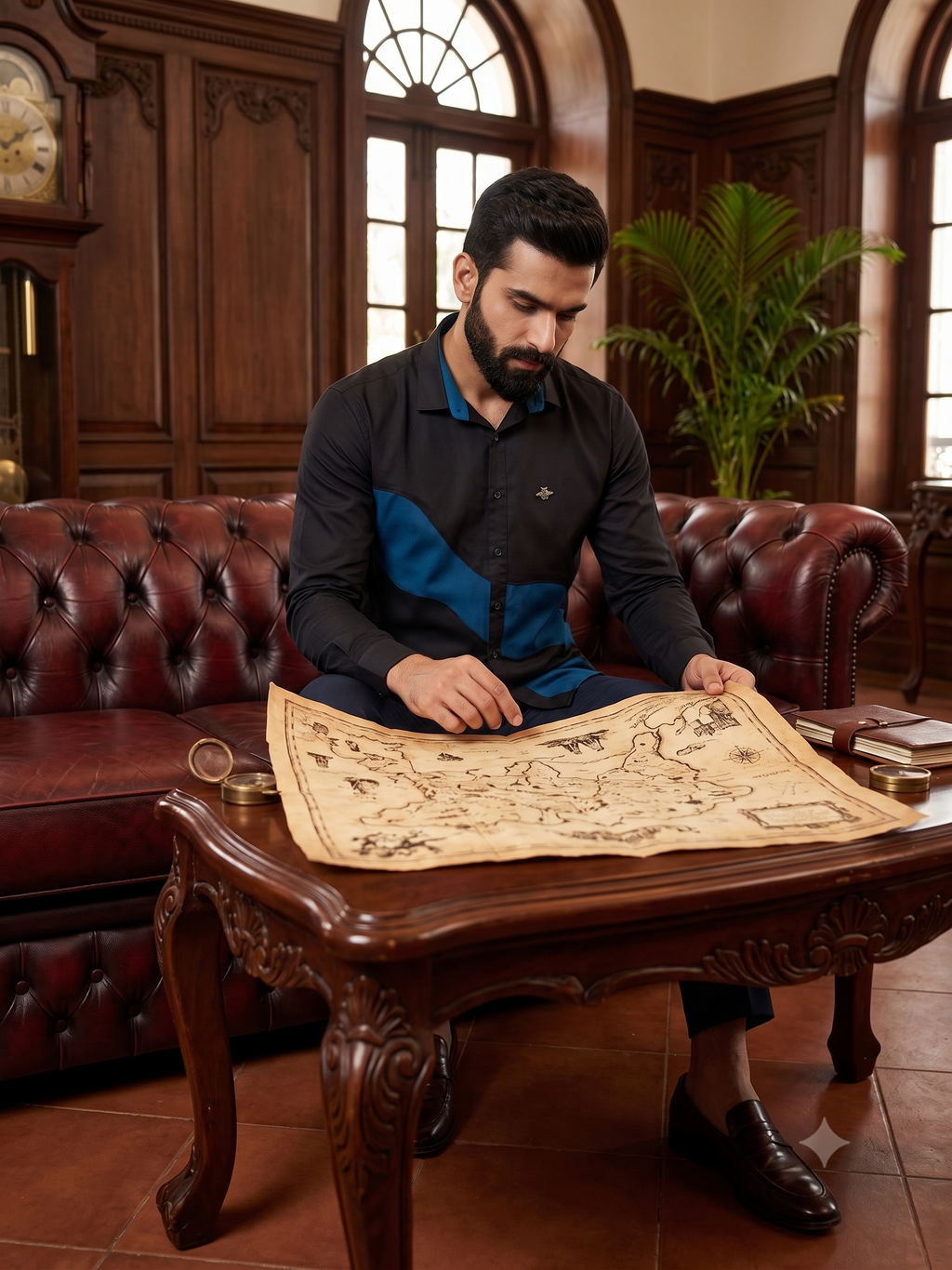 Pier Seven Navy Blue Floral Embroidered Shirt PWY249