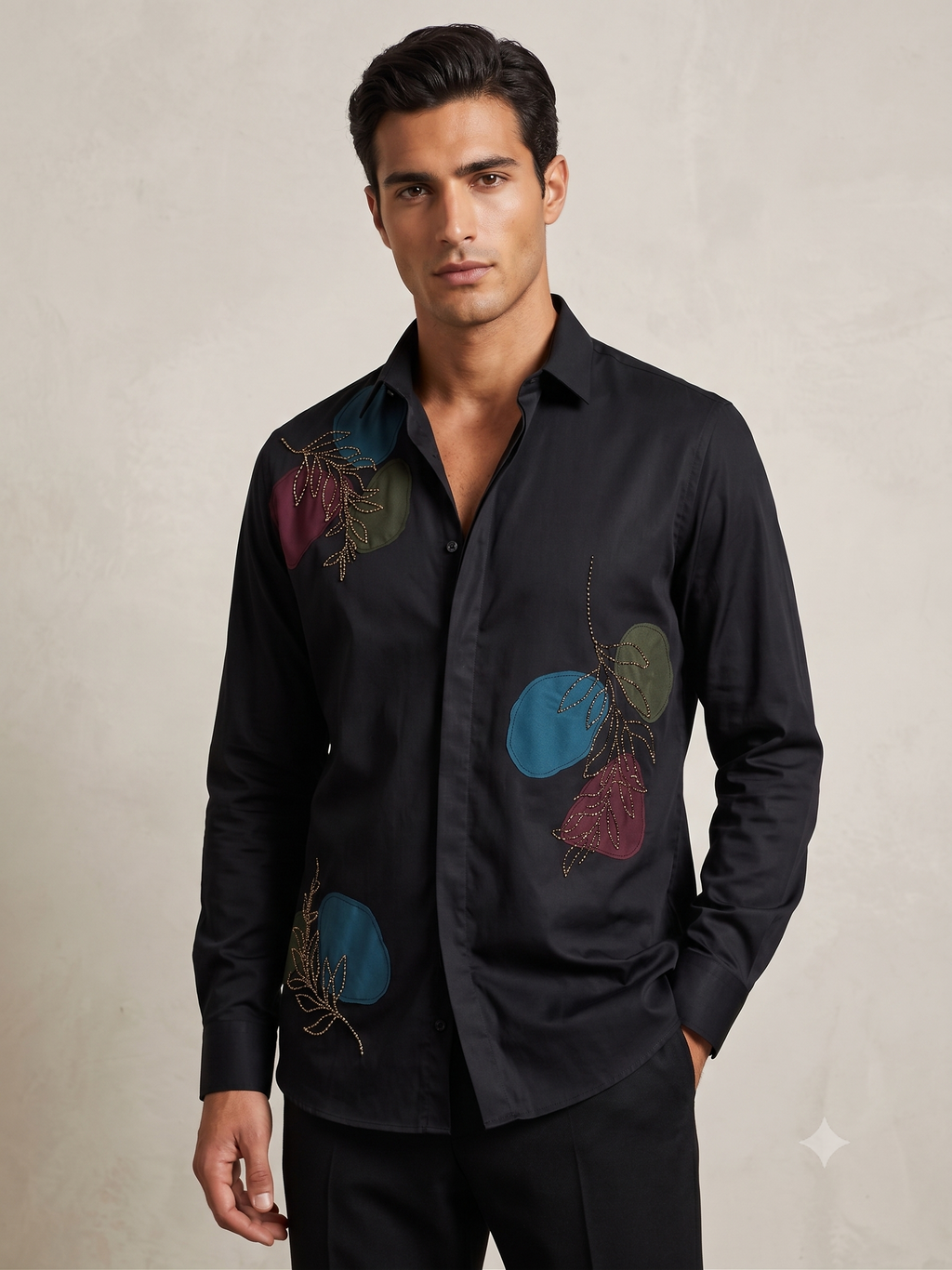 Black Abstract Embroidered Shirt PWY250