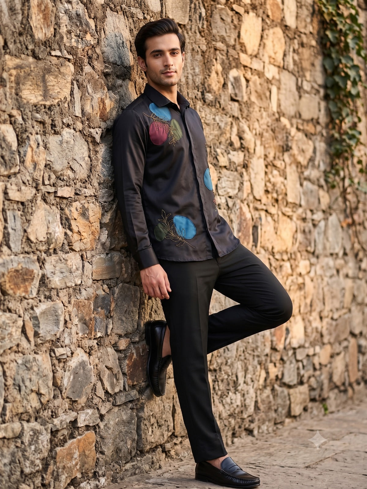 Black Abstract Embroidered Shirt PWY250