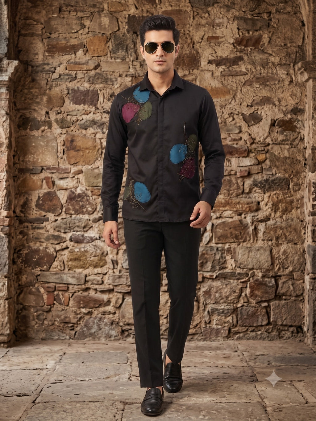 Black Abstract Embroidered Shirt PWY250