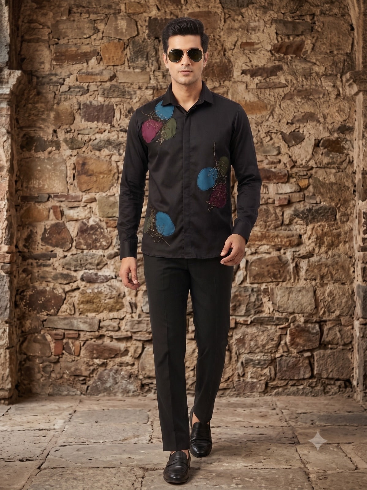 Black Abstract Embroidered Shirt PWY250