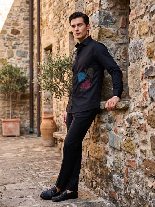 Black Abstract Embroidered Shirt PWY250