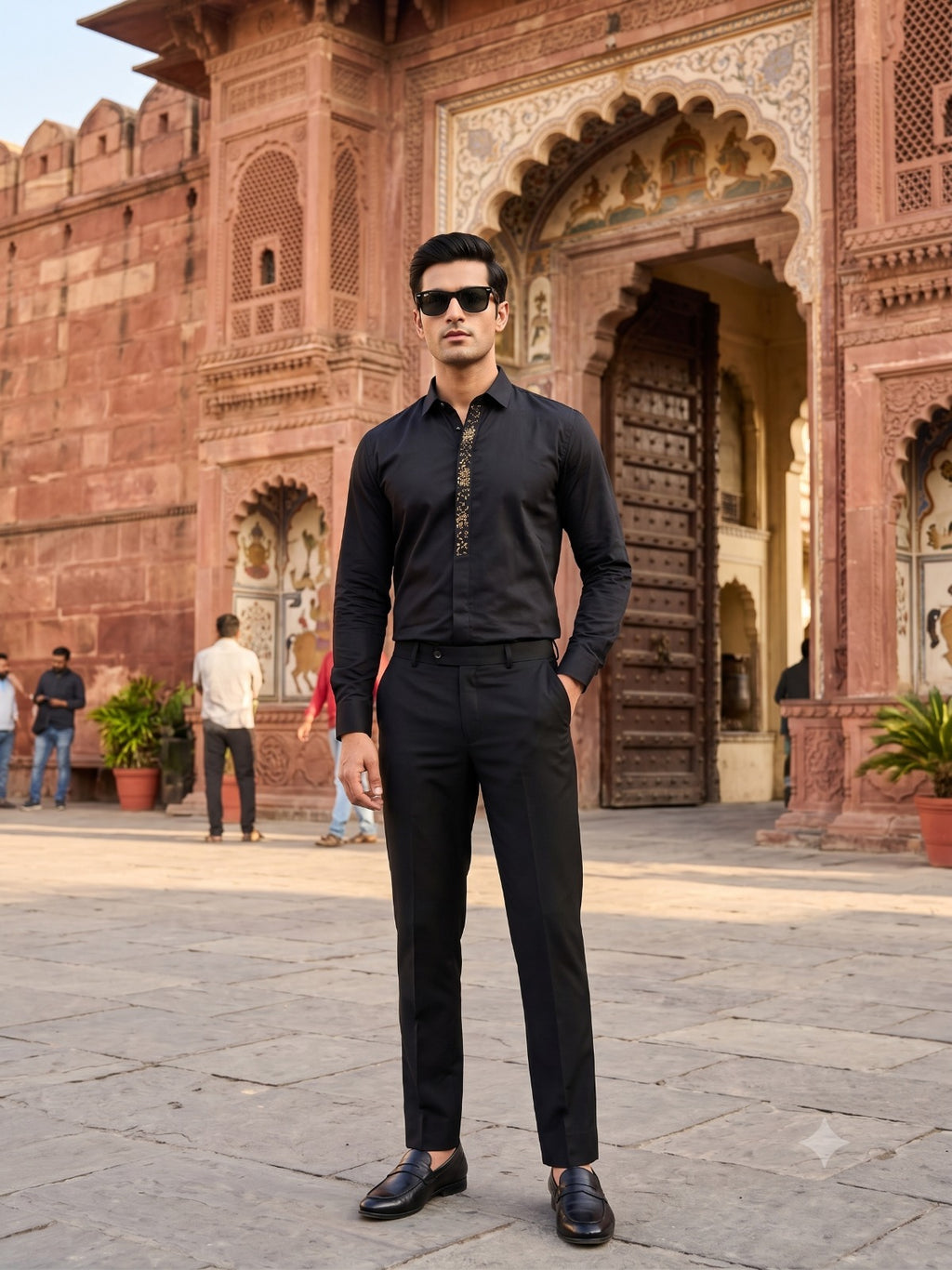 Black Ethnic Embroidered Shirt PWY251