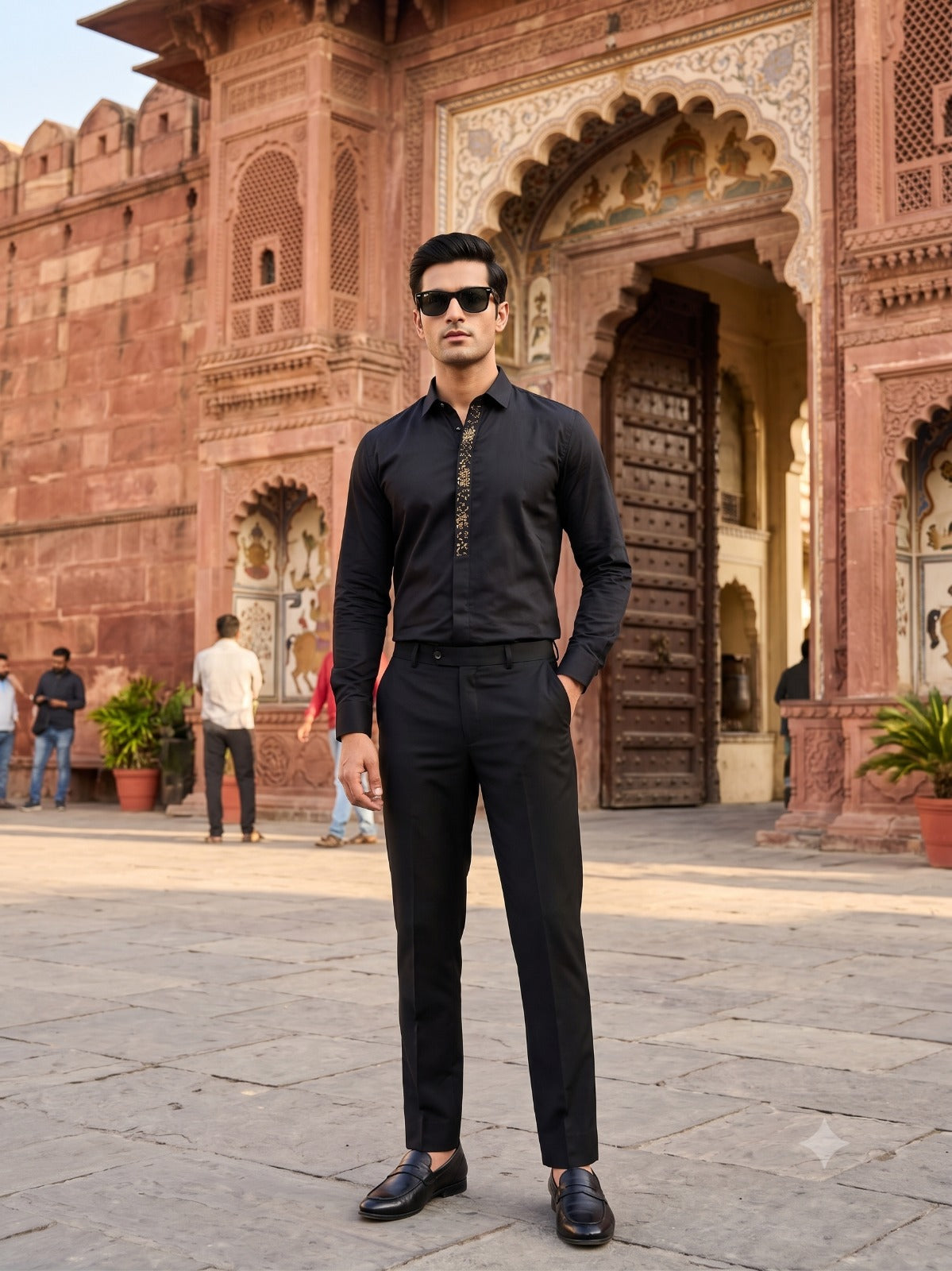 Black Ethnic Embroidered Shirt PWY251
