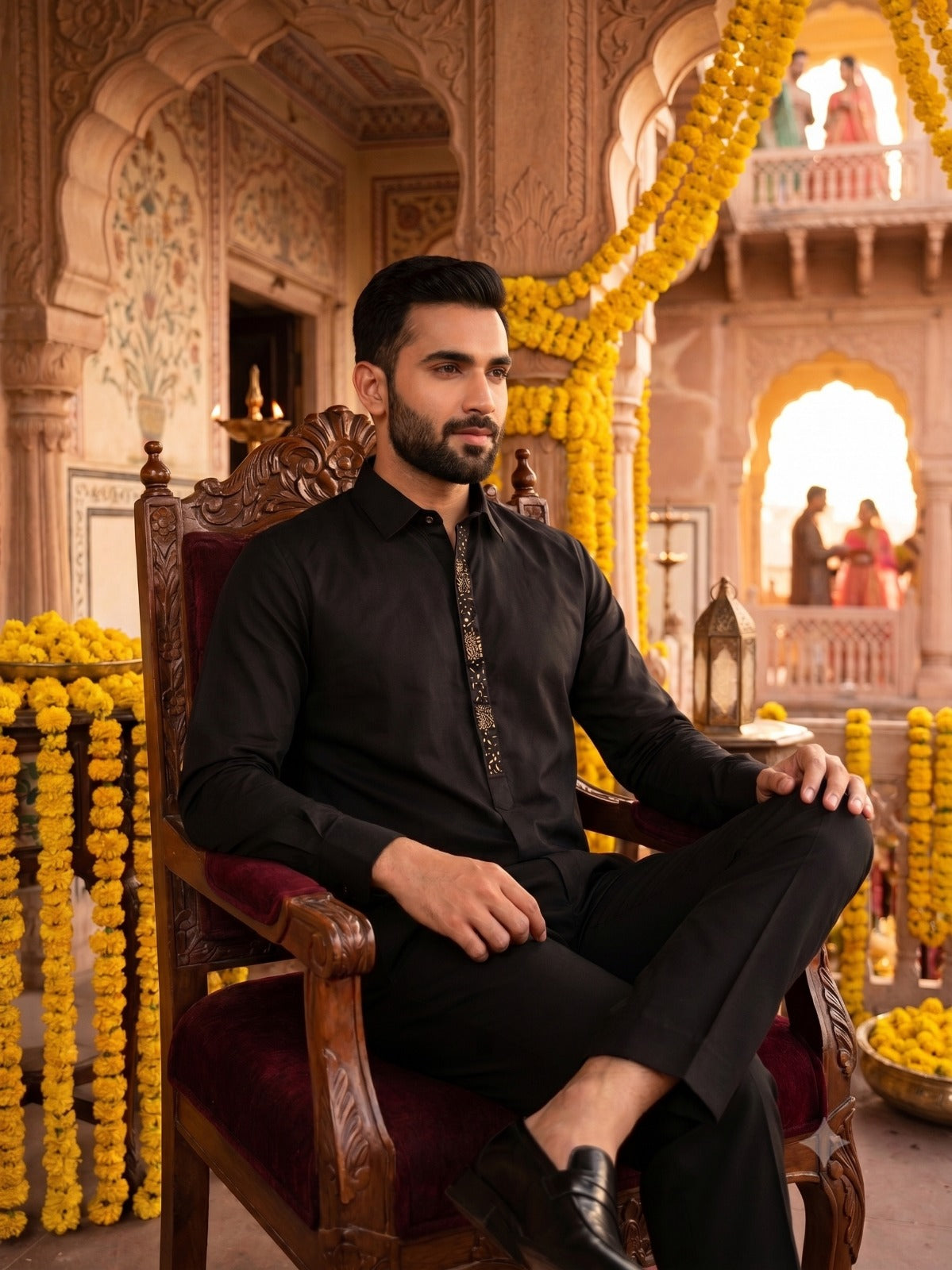 Black Ethnic Embroidered Shirt PWY251