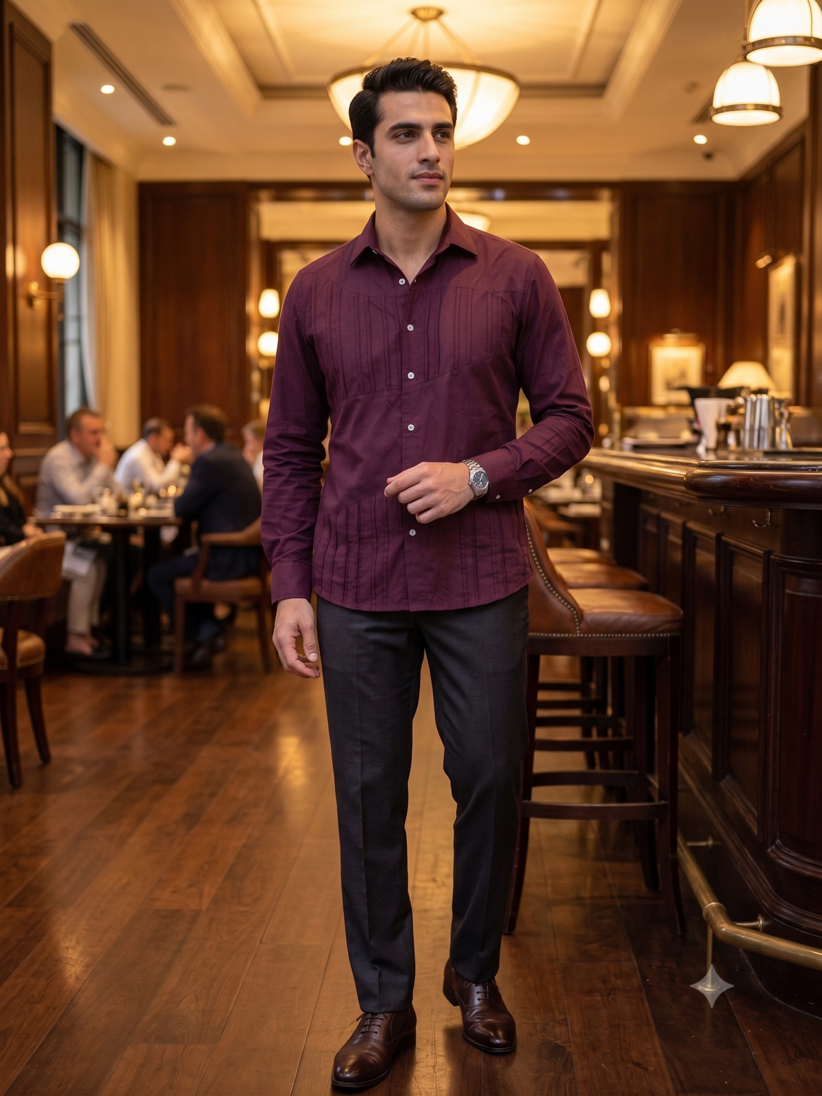 Maroon Dobby weave Detail Shirt PWY255