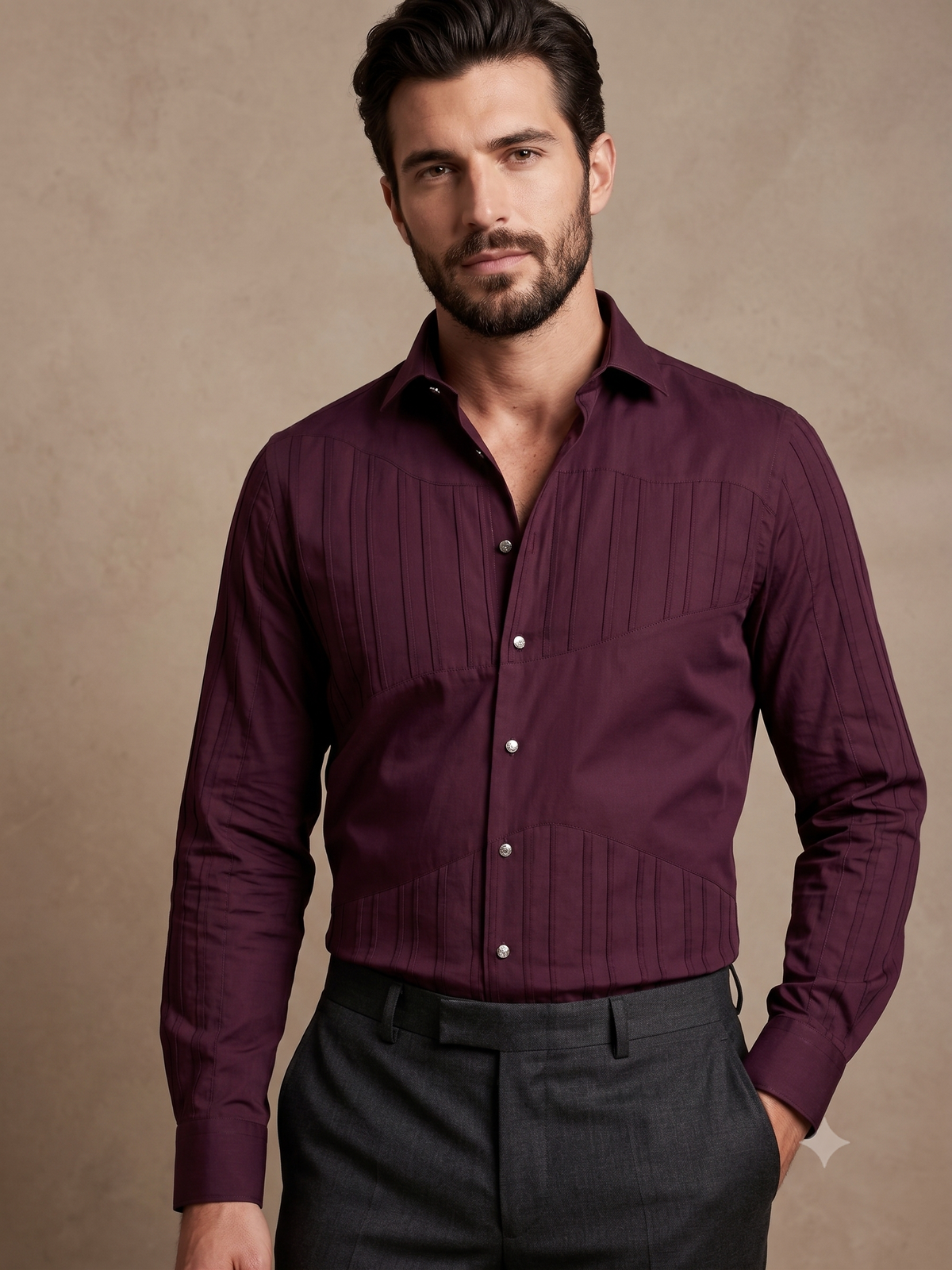 Maroon Dobby weave Detail Shirt PWY255