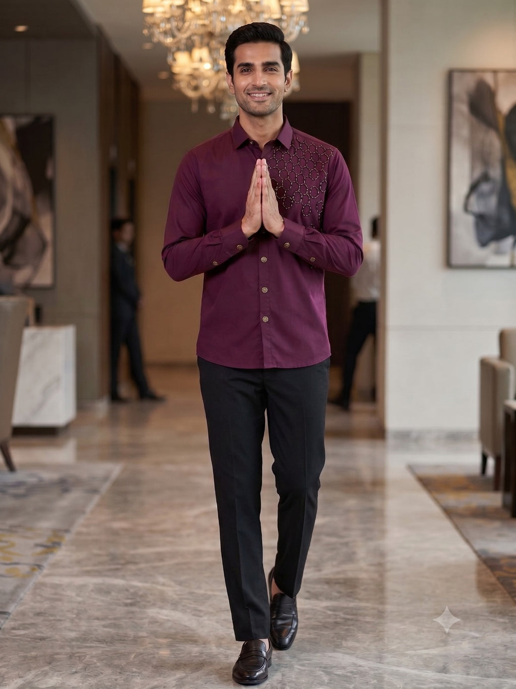 Maroon Dobby weave Detail Shirt PWY255