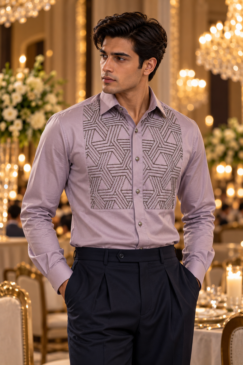 Pier Seven Mauve Geometric Embellished Shirt PWY258