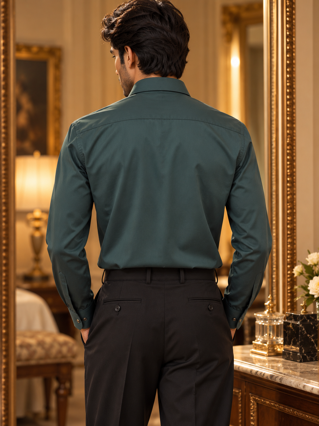 Pier Seven Men's Teal Embellished Party Wear Shirt PWY259
