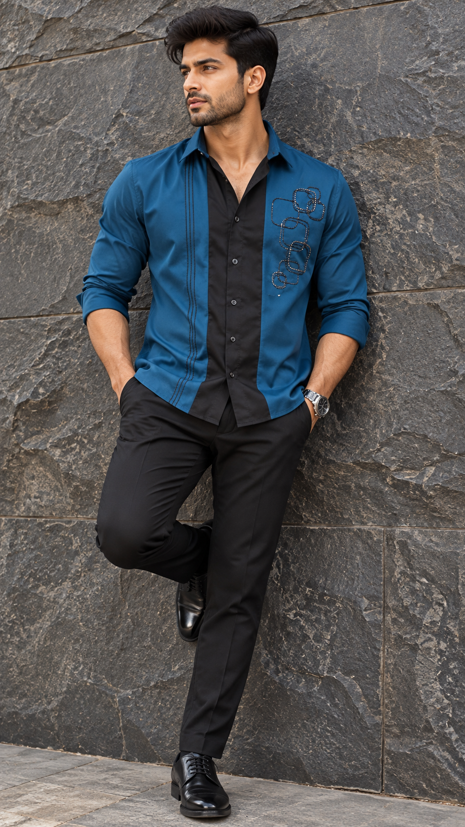 Pier Seven Men's Blue Contrast Panel Shirt PWY261