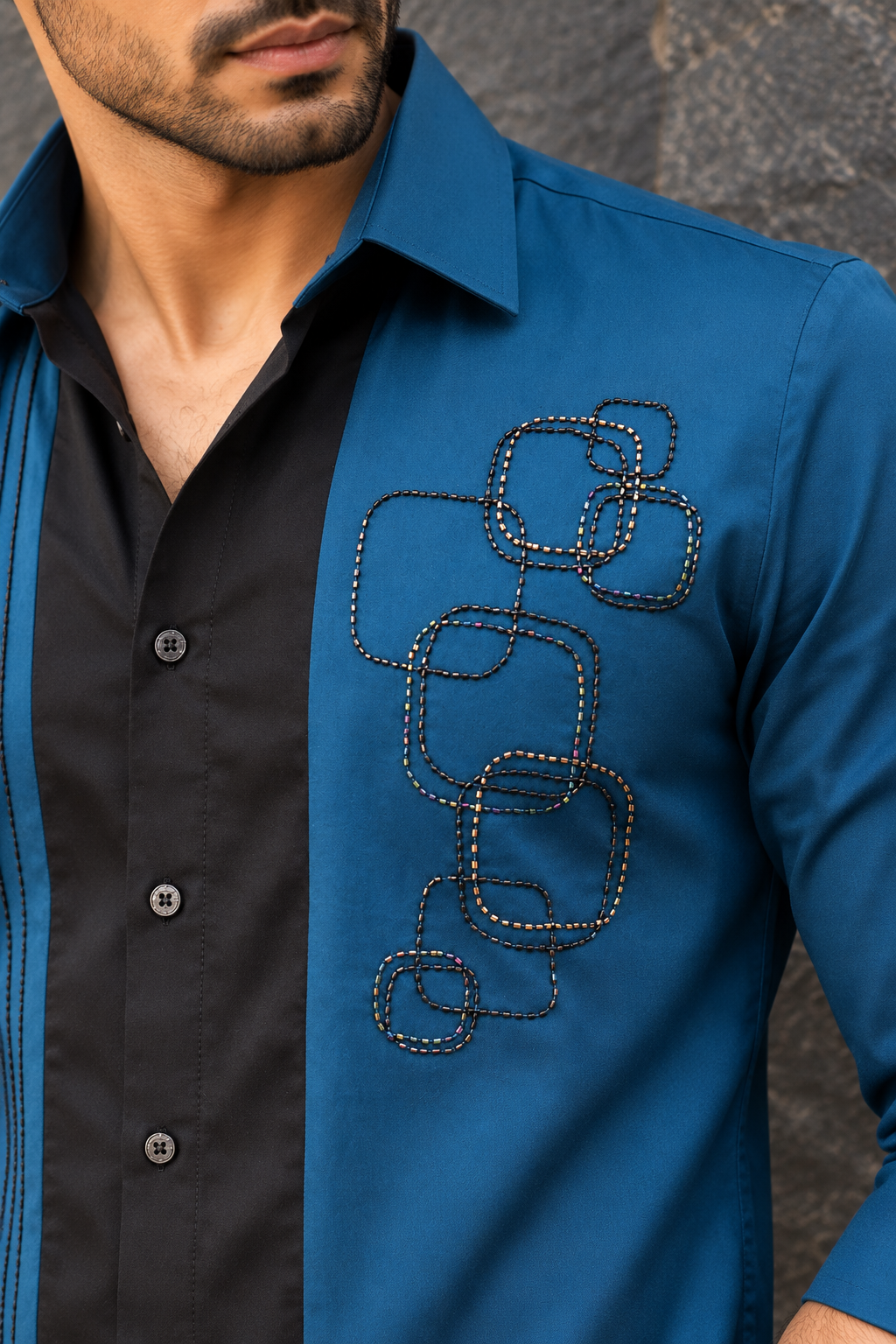 Pier Seven Men's Blue Contrast Panel Shirt PWY261
