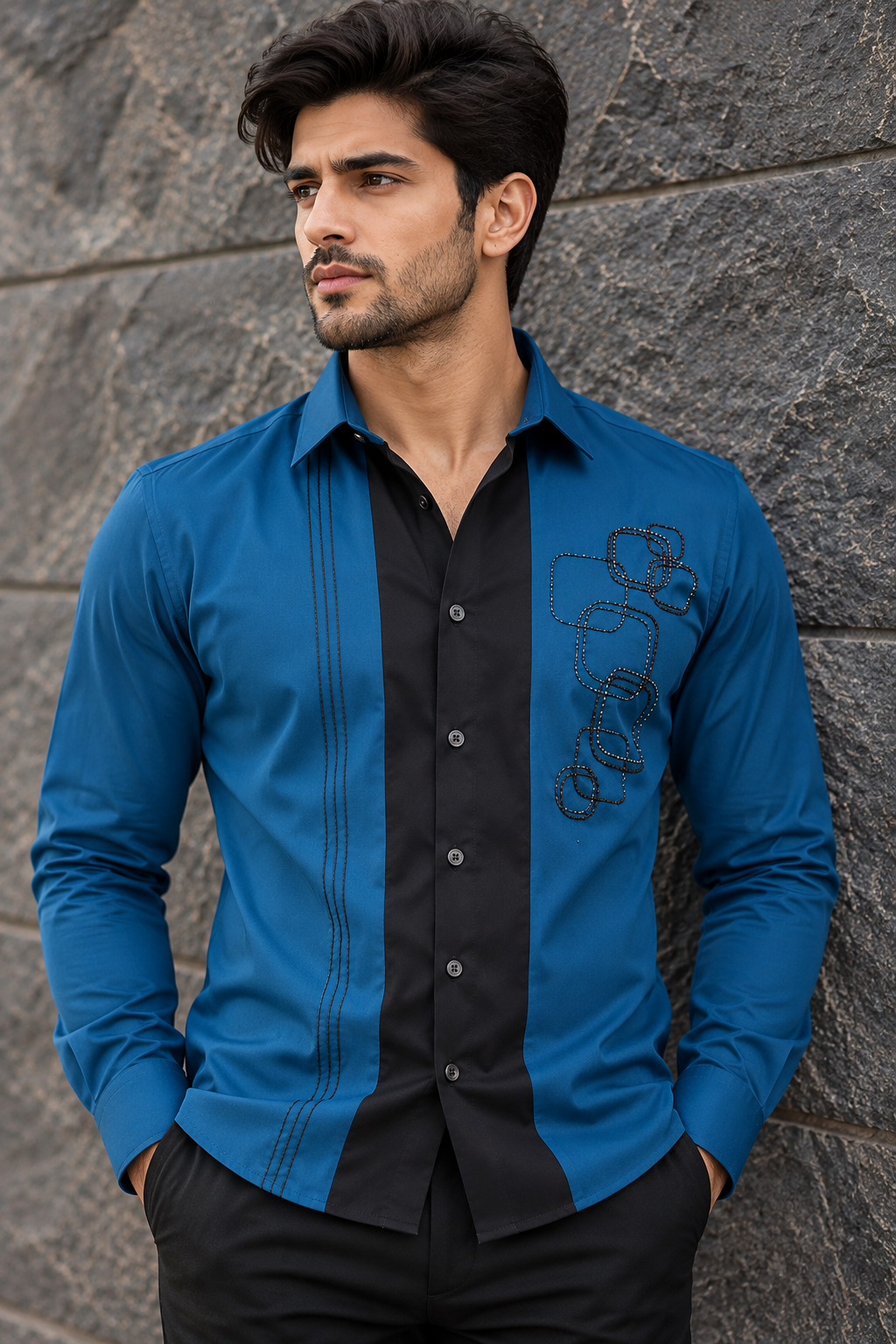 Pier Seven Men's Blue Contrast Panel Shirt PWY261