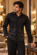 Pier Seven Black Abstract Embellished Shirt pwy262
