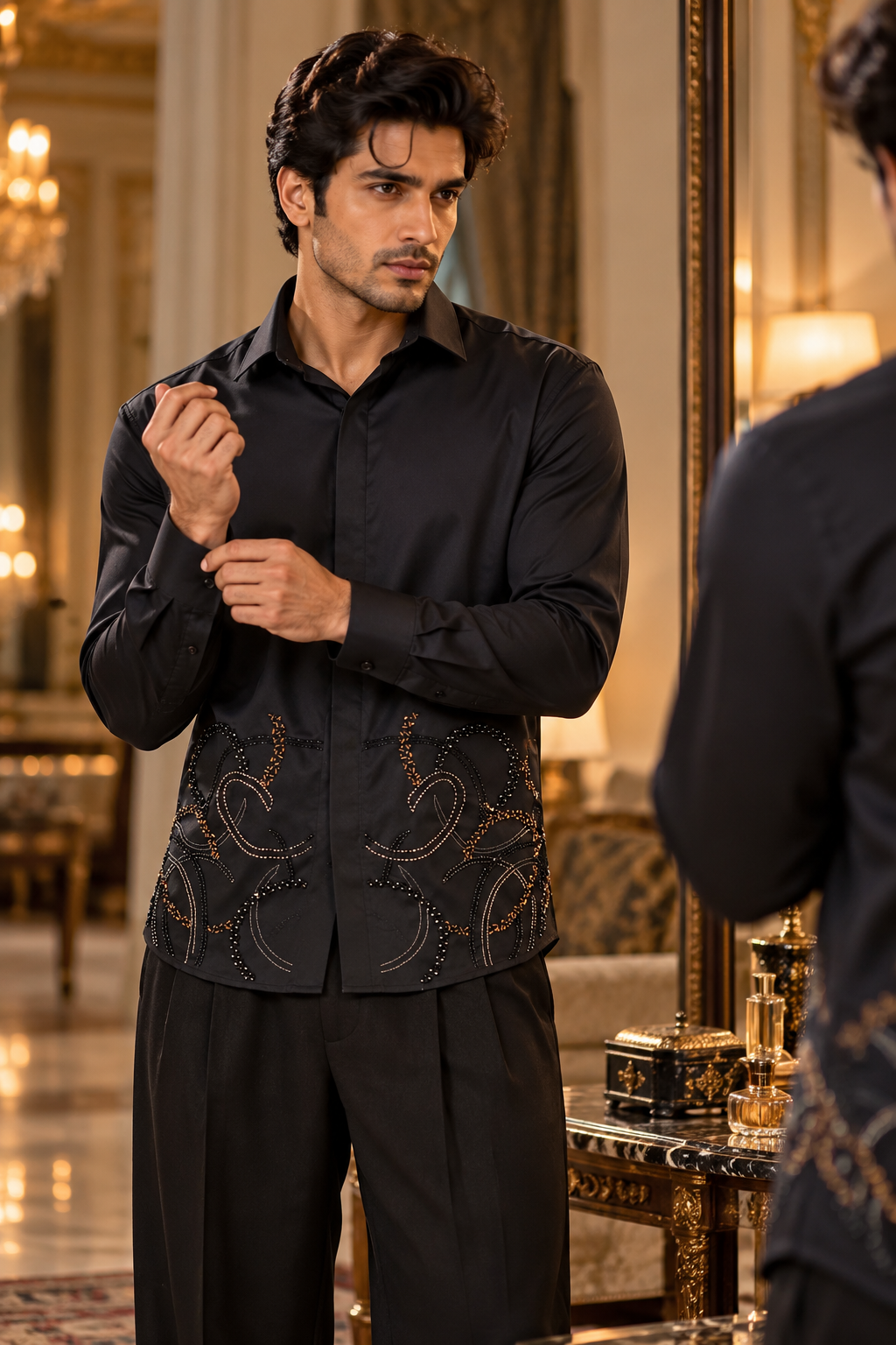Pier Seven Black Abstract Embellished Shirt pwy262