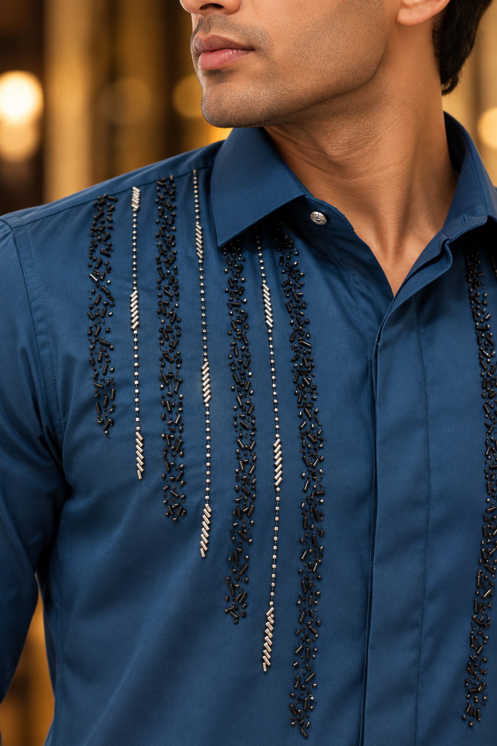 Pier Seven Teal Embellished Party Wear Shirt  PWY264