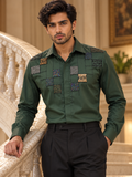 Pier Seven Green Geometric Embellished Shirt PWY266