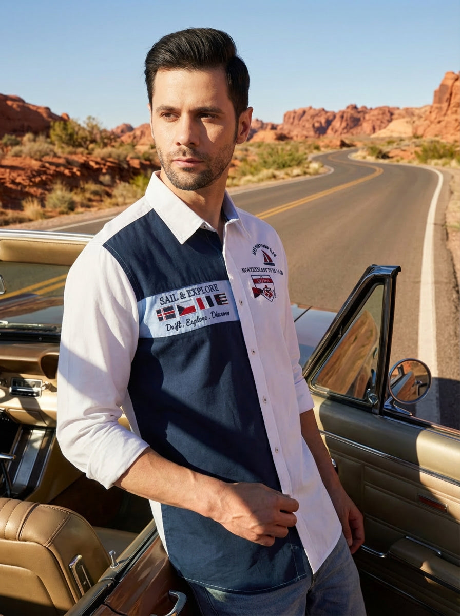 NAUTICAL VOYAGE CLUB EMBROIDED SHIRT JEANSWEAR WHITE