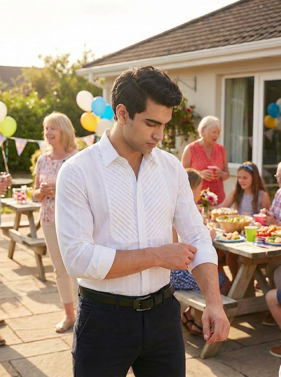 TEXTURED WHITE FORMAL SLIM PARTY SHIRT