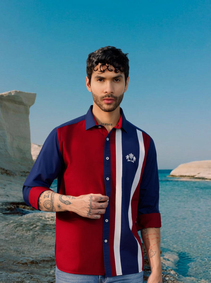 REGAL TRICOLOUR CREST STRIPE JEANSWEAR SHIRT NAVY