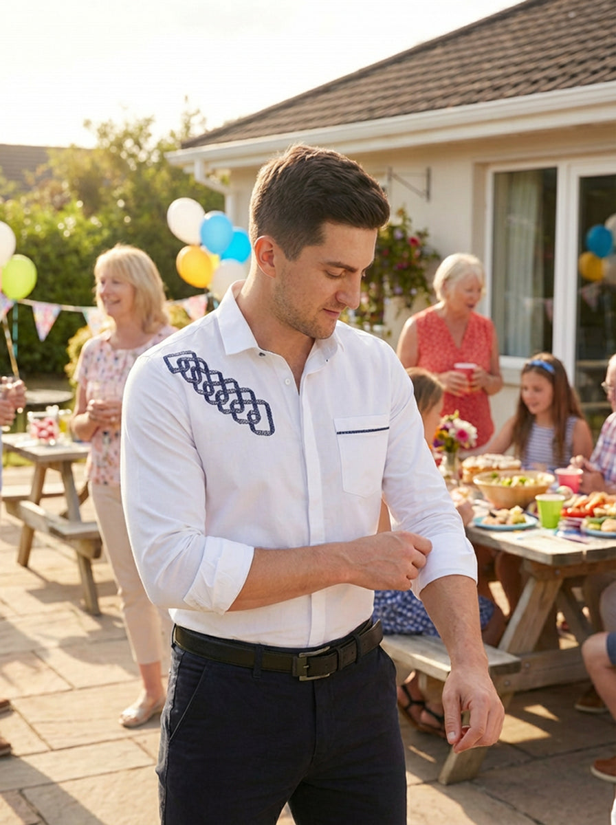 COTTON SATIN WHITE CHAIN LINK PARTY SHIRT