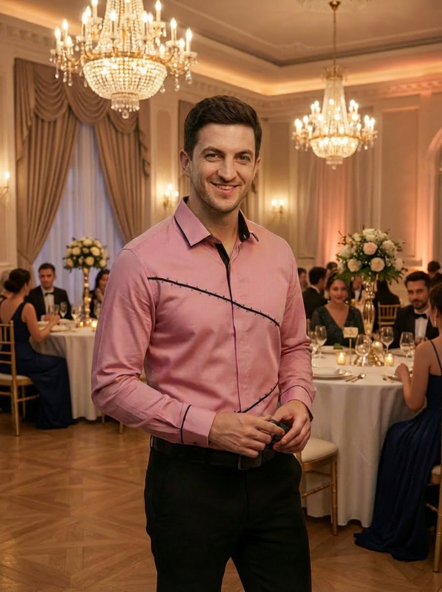 COTTON SATIN MAUVE CONTRAST SWIRL DETAIL PARTY SHIRT