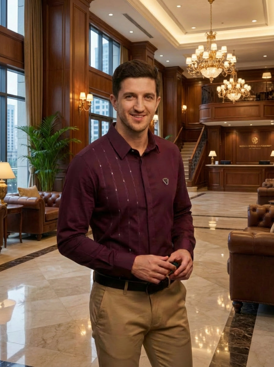 WINE VERTICAL DETAIL FORMAL PARTY SHIRT