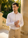 COTTON BLEND GOLDEN PIPING PARTY SHIRT WHITE