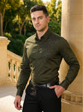 COTTON SATIN HAND EMBROIDED BEAD WORK PARTY SHIRT OLIVE