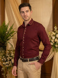 COTTON BLEND GOLDEN PIPING PARTY SHIRT MAROON