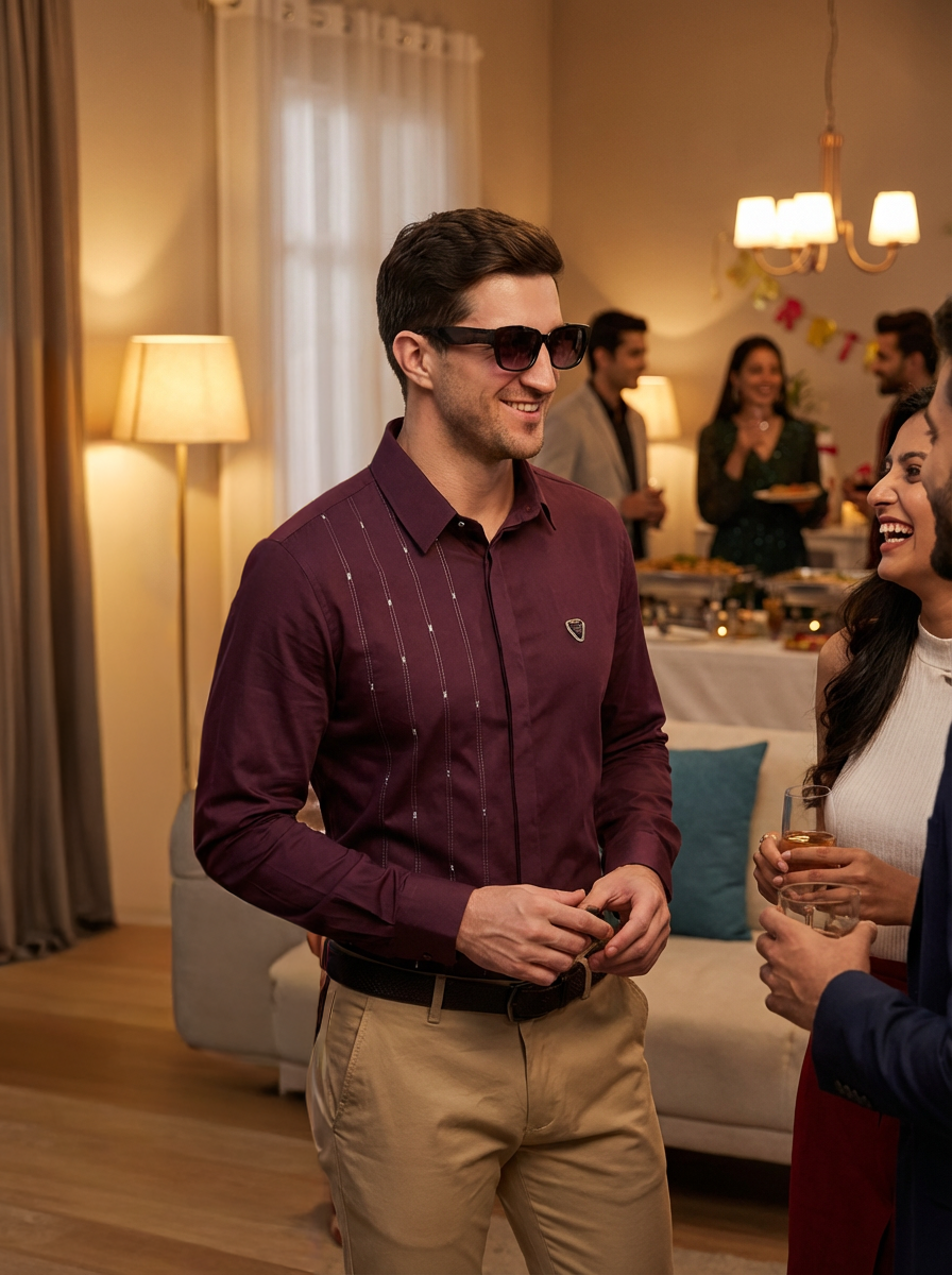 WINE VERTICAL DETAIL FORMAL PARTY SHIRT