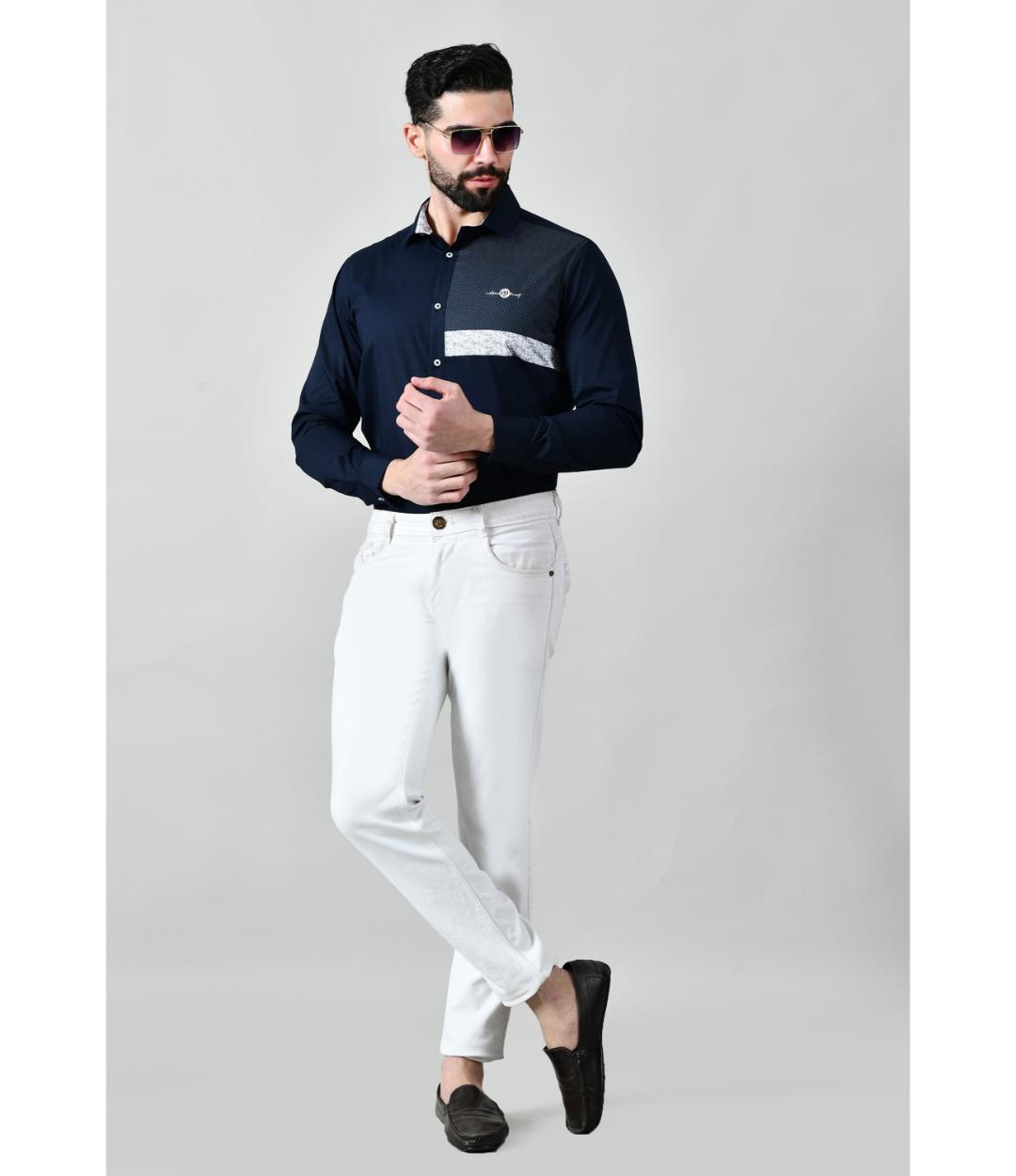 Premium Navy Blue Designer Shirt for Men | Regular Fit Formal & Party Wear Shirt (CWM113)