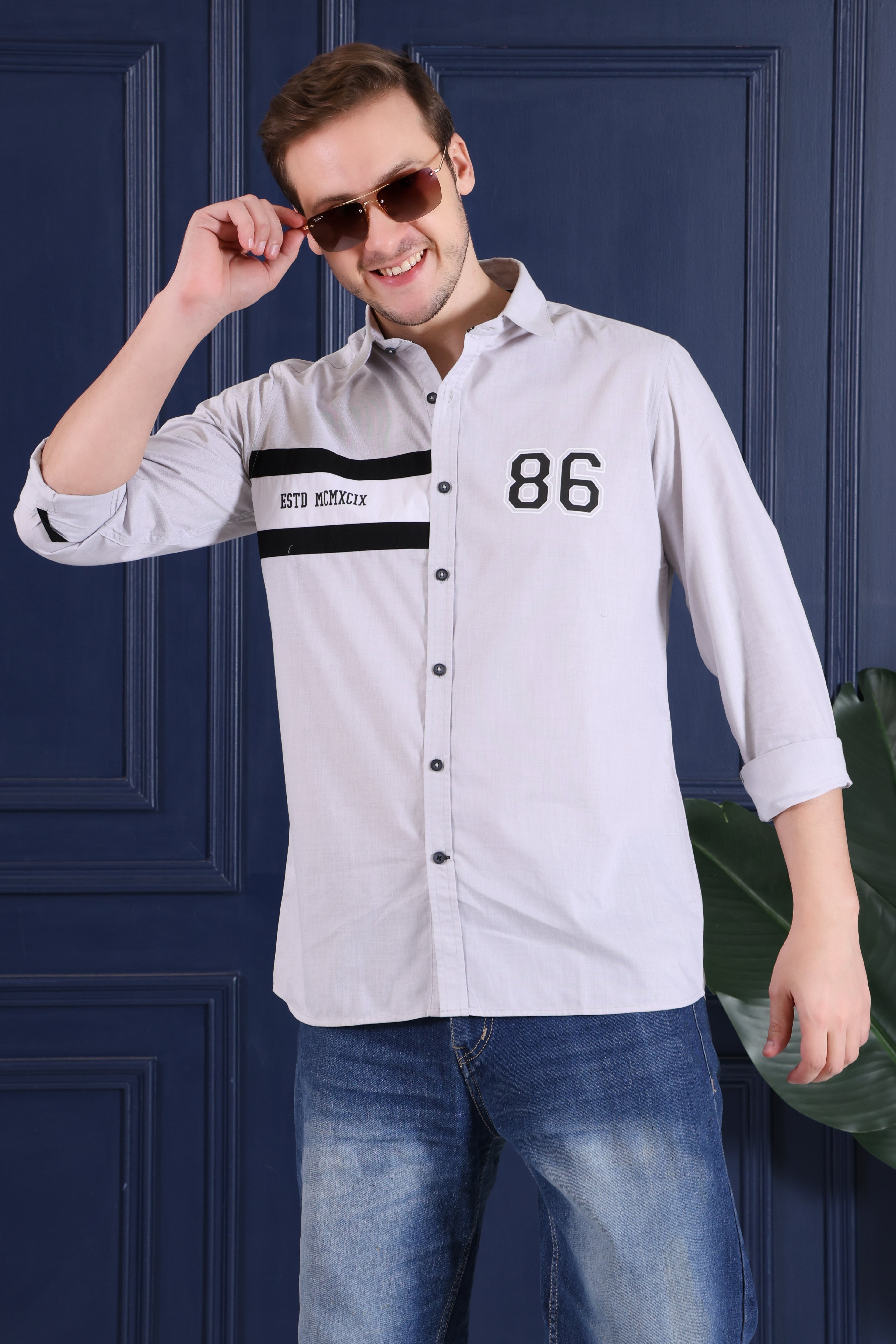 Premium Grey Chanbrey Colour Block Shirt for Men | Regular Fit Designer Urban Wear Shirt (CWY011)