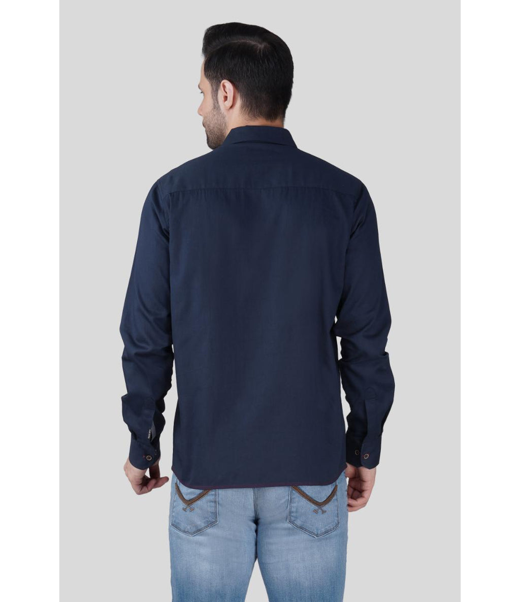 Premium Navy Blue Casual Shirt for Men | Embroidered Regular Fit Cotton Shirt (CWY065)