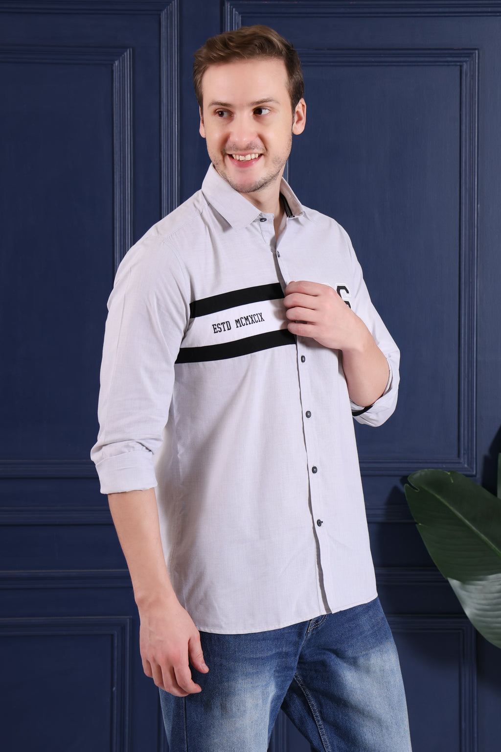 Premium Grey Chanbrey Colour Block Shirt for Men | Regular Fit Designer Urban Wear Shirt (CWY011)