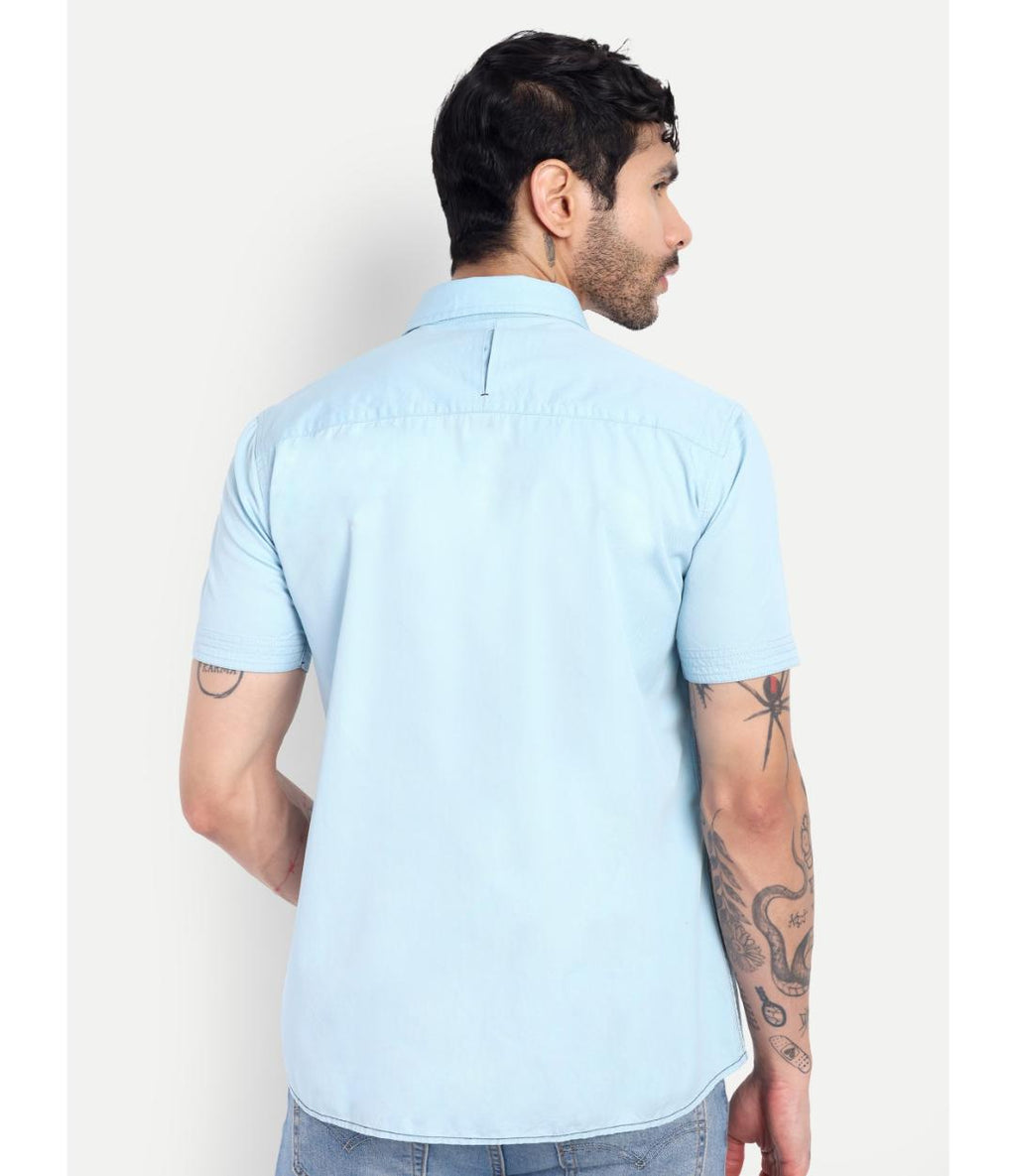 Premium Sky Blue Printed Casual Shirt for Men – Regular Fit, Short Sleeve Cotton Shirt (CWY069)